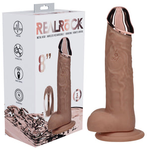 RealRock Metal Head 8 Inch Rechargeable Vibrating Dildo with Remote - Tan