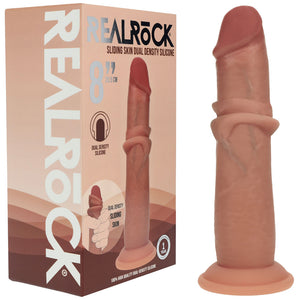 RealRock Dual Density 8 Inch Sliding Skin Silicone Dildo - Tan