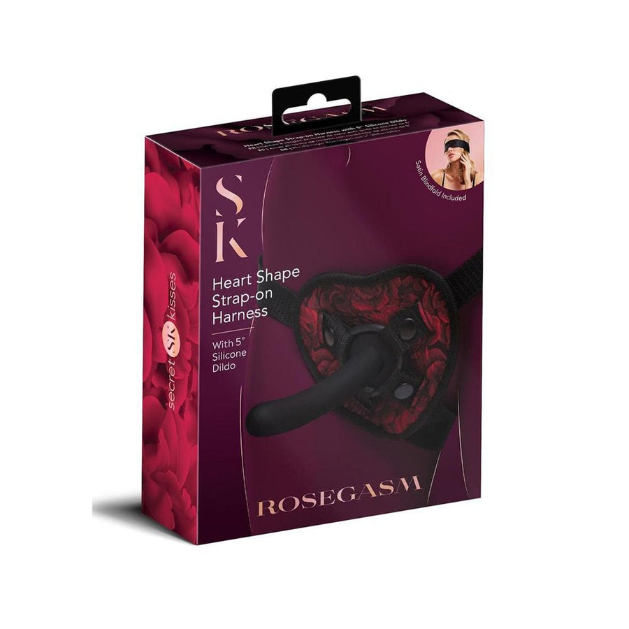 Secret Kisses Rosegasm Strap-On Harness with Dildo - Red/Black