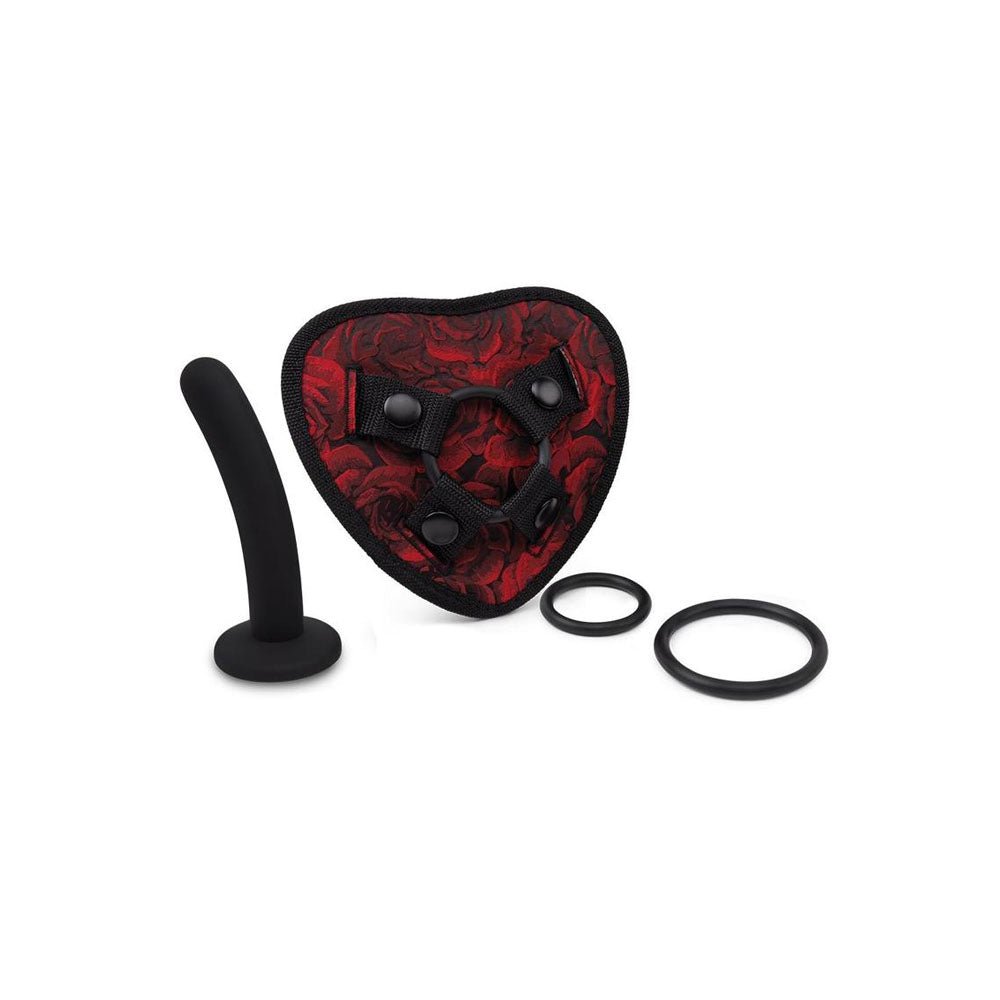 Secret Kisses Rosegasm Strap-On Harness with Dildo - Red/Black