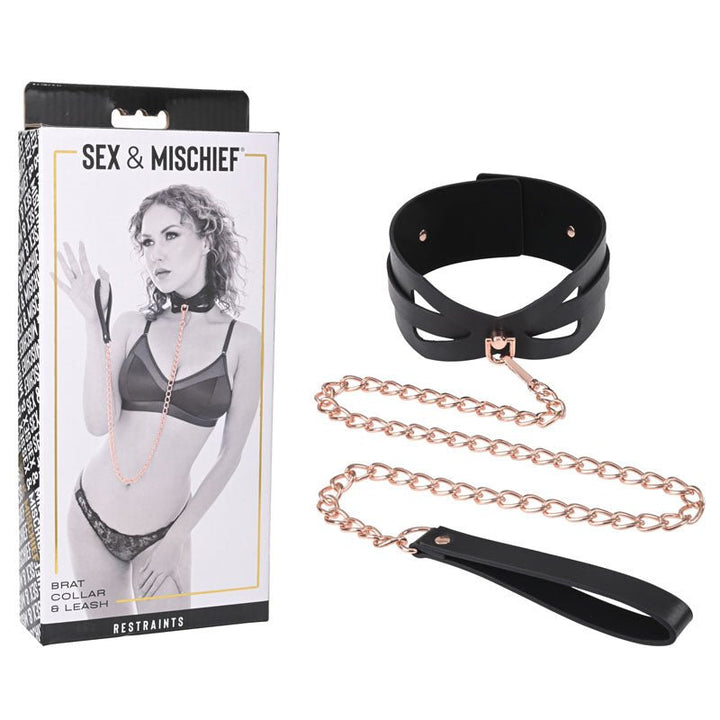 Sex & Mischief Brat Collar & Leash - Rose Gold/Black