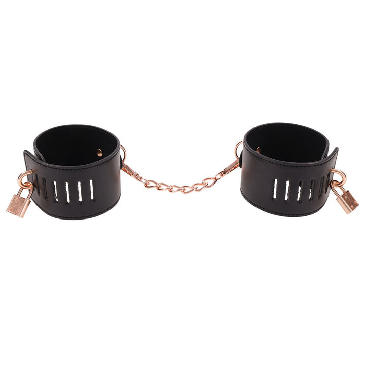 Sex & Mischief Brat Locking Hand Cuffs - Black/Rose Gold
