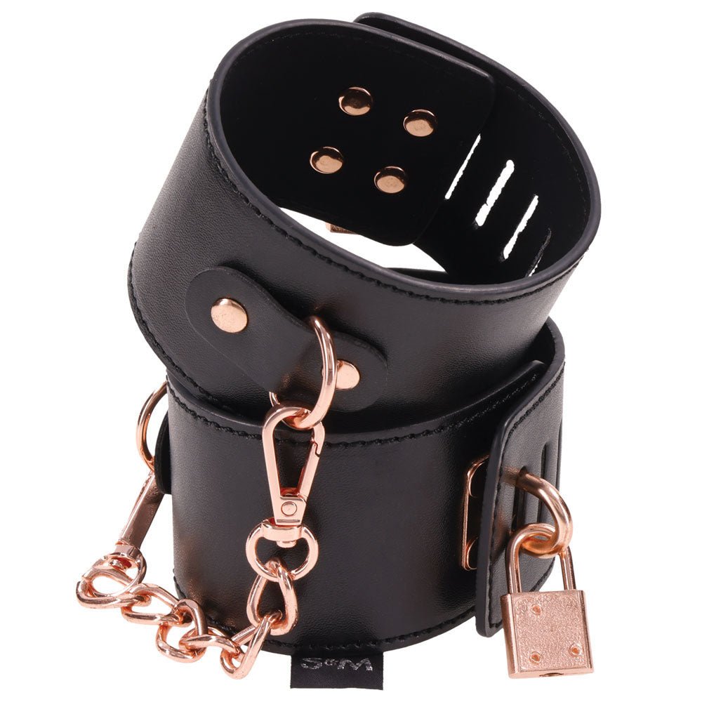 Sex & Mischief Brat Locking Hand Cuffs - Black/Rose Gold