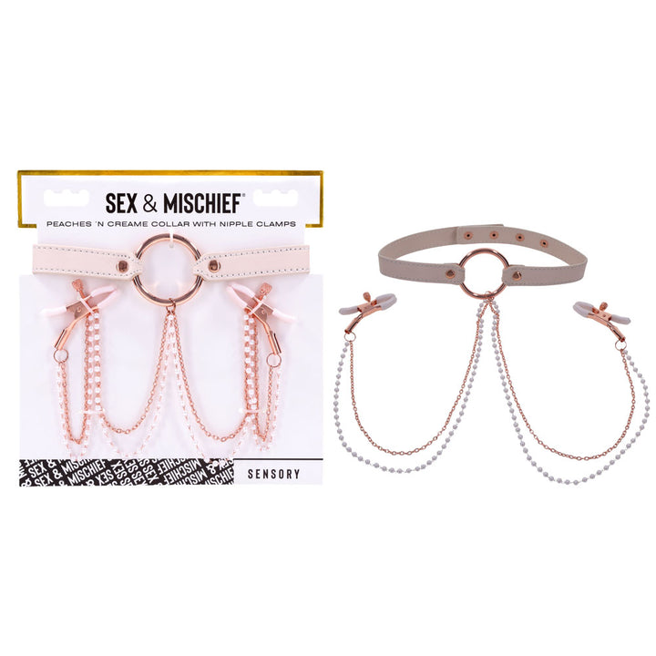 Sex & Mischief Peaches n CreaMe Collar with Nipple Clamps - Peach