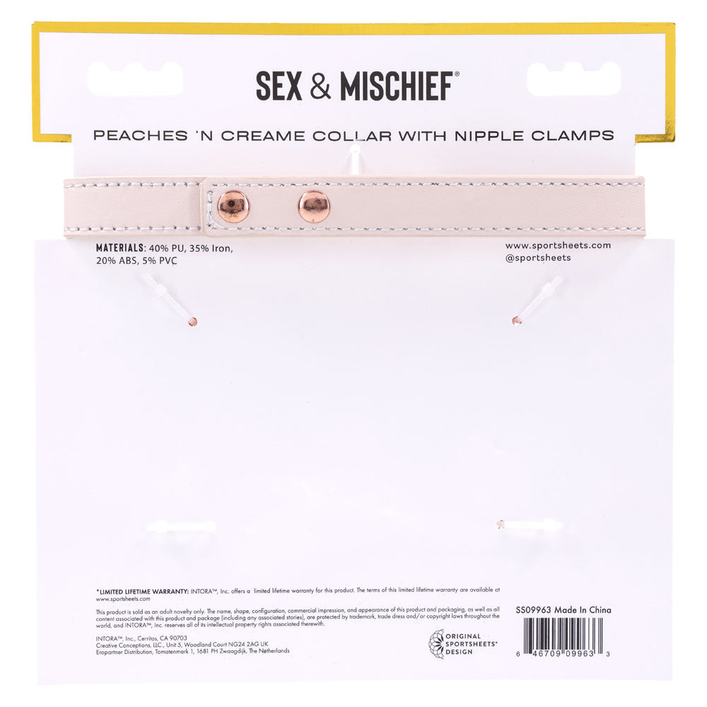 Sex & Mischief Peaches n CreaMe Collar with Nipple Clamps - Peach