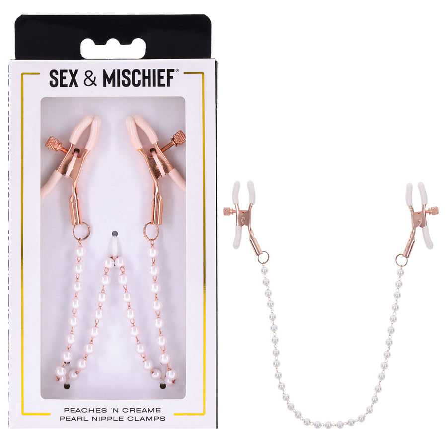 Sex & Mischief Peaches n CreaMe Pearl Nipple Clamps - Peach