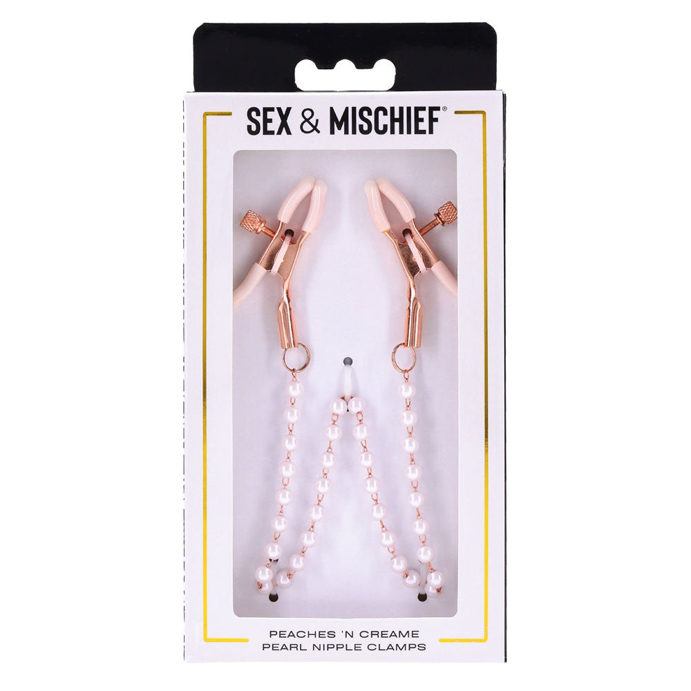 Sex & Mischief Peaches n CreaMe Pearl Nipple Clamps - Peach