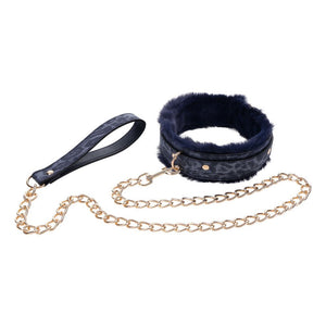 Sex & Mischief Cougar Fur Collar & Leash - Navy Blue/Gold