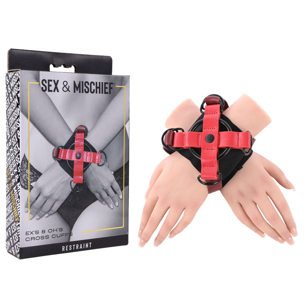 Sex & Mischief Exs & Ohs Cross Cuffs - Red/Black