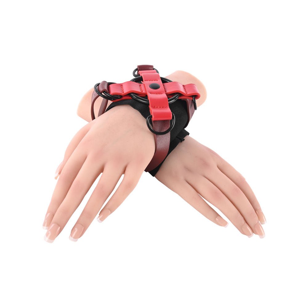 Sex & Mischief Exs & Ohs Cross Cuffs - Red/Black