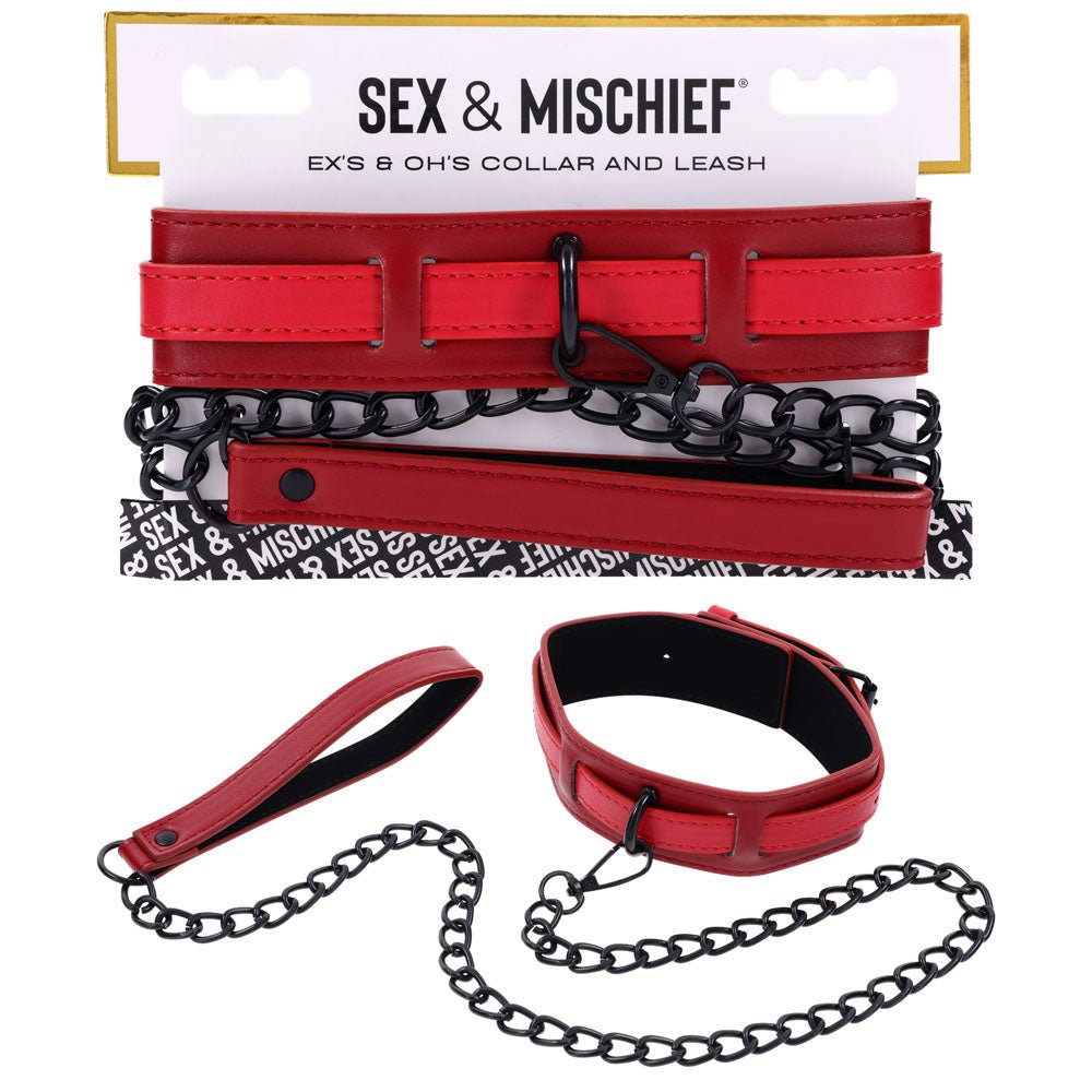 Sex & Mischief Exs & Ohs Collar and Leash - Red
