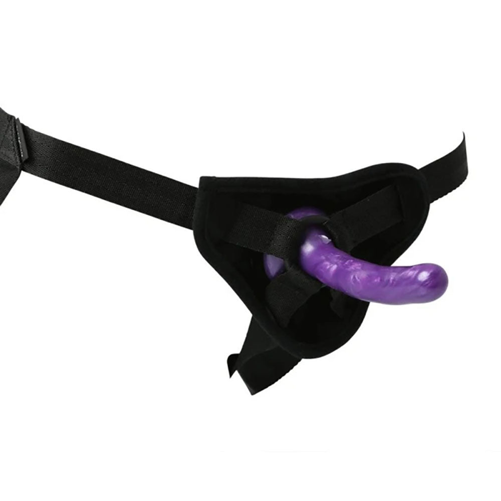 Sex & Mischief Strap-On & Silicone Dildo Kit - Black/Purple