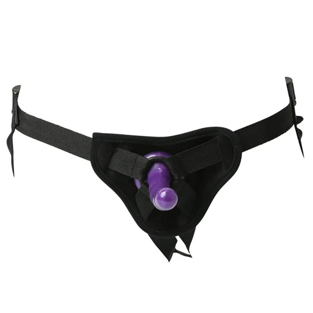 Sex & Mischief Strap-On & Silicone Dildo Kit - Black/Purple