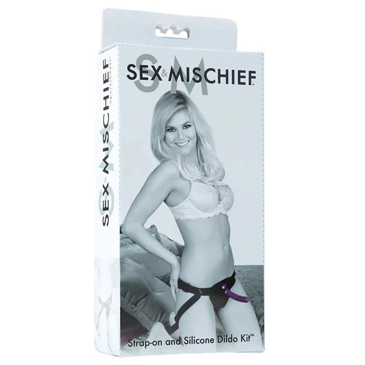 Sex & Mischief Strap-On & Silicone Dildo Kit - Black/Purple