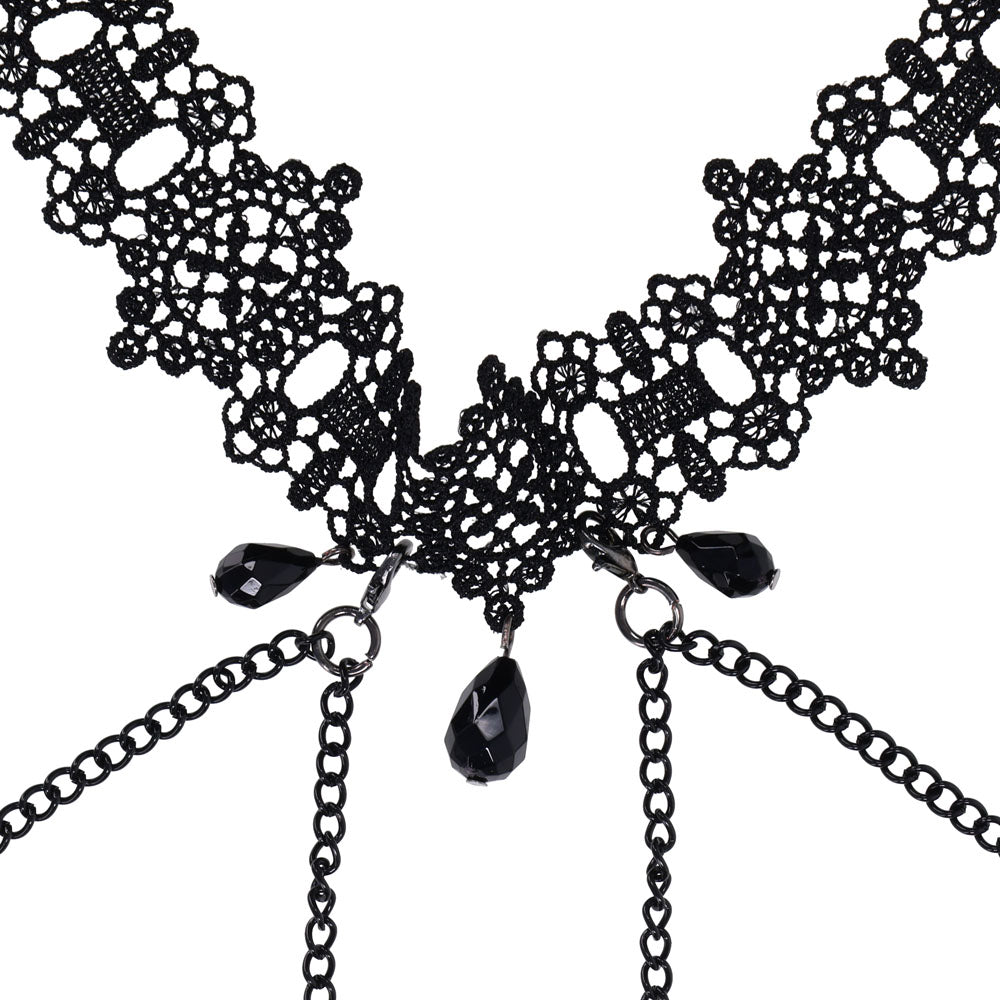 Sex & Mischief Lace Collar with Nipple Ties - Black