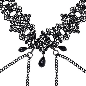 Sex & Mischief Lace Collar with Nipple Ties - Black