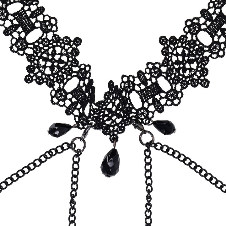 Sex & Mischief Lace Collar with Nipple Ties - Black