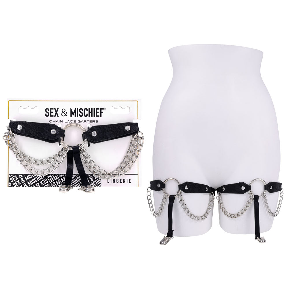 Sex & Mischief Chain Lace Garters - Black