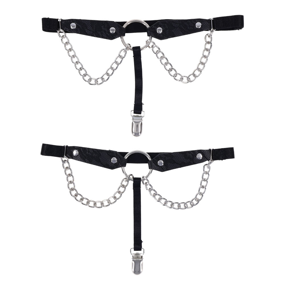 Sex & Mischief Chain Lace Garters - Black