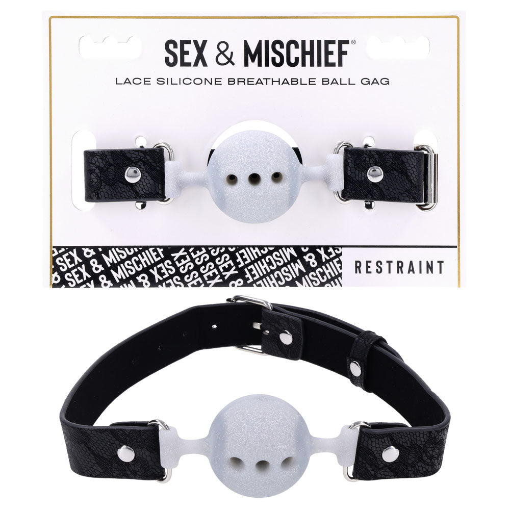 Sex & Mischief Lace Silicone Breathable Ball Gag - Black/Grey