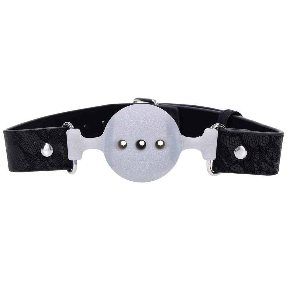 Sex & Mischief Lace Silicone Breathable Ball Gag - Black/Grey