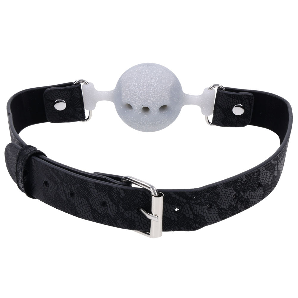 Sex & Mischief Lace Silicone Breathable Ball Gag - Black/Grey