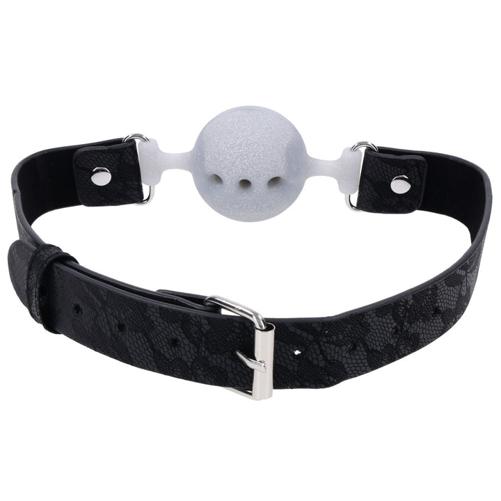 Sex & Mischief Lace Silicone Breathable Ball Gag - Black/Grey
