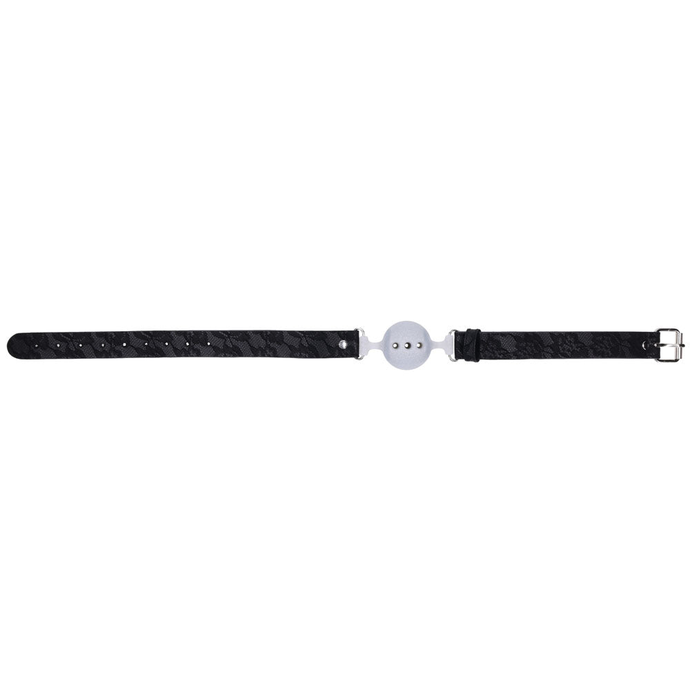 Sex & Mischief Lace Silicone Breathable Ball Gag - Black/Grey