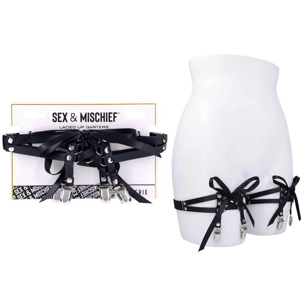 Sex & Mischief Laced Up Garters - Black