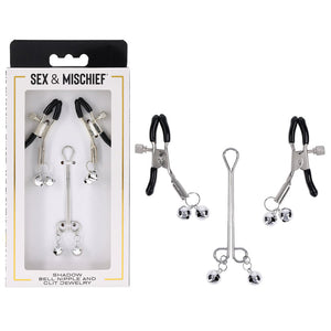 Sex & Mischief Shadow Bell Metal Nipple and Clit Jewelry Clamps