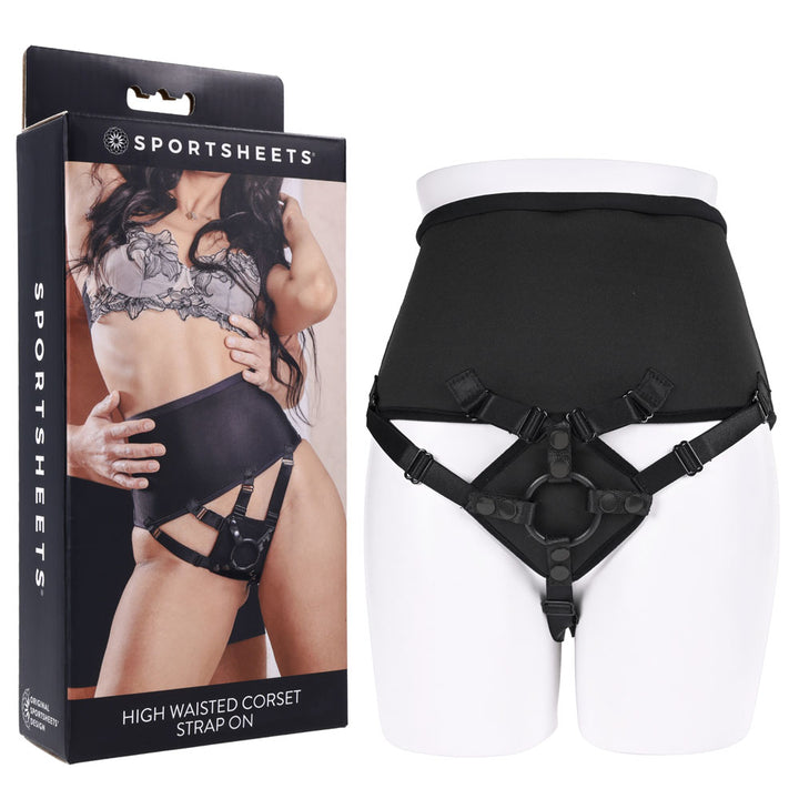 Sportsheets High Waisted Corset Strap On Harness - Black