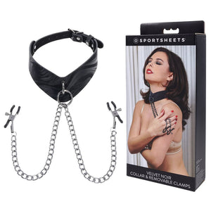 Sportsheets Velvet Noir Collar & Nipple Clamps - Black