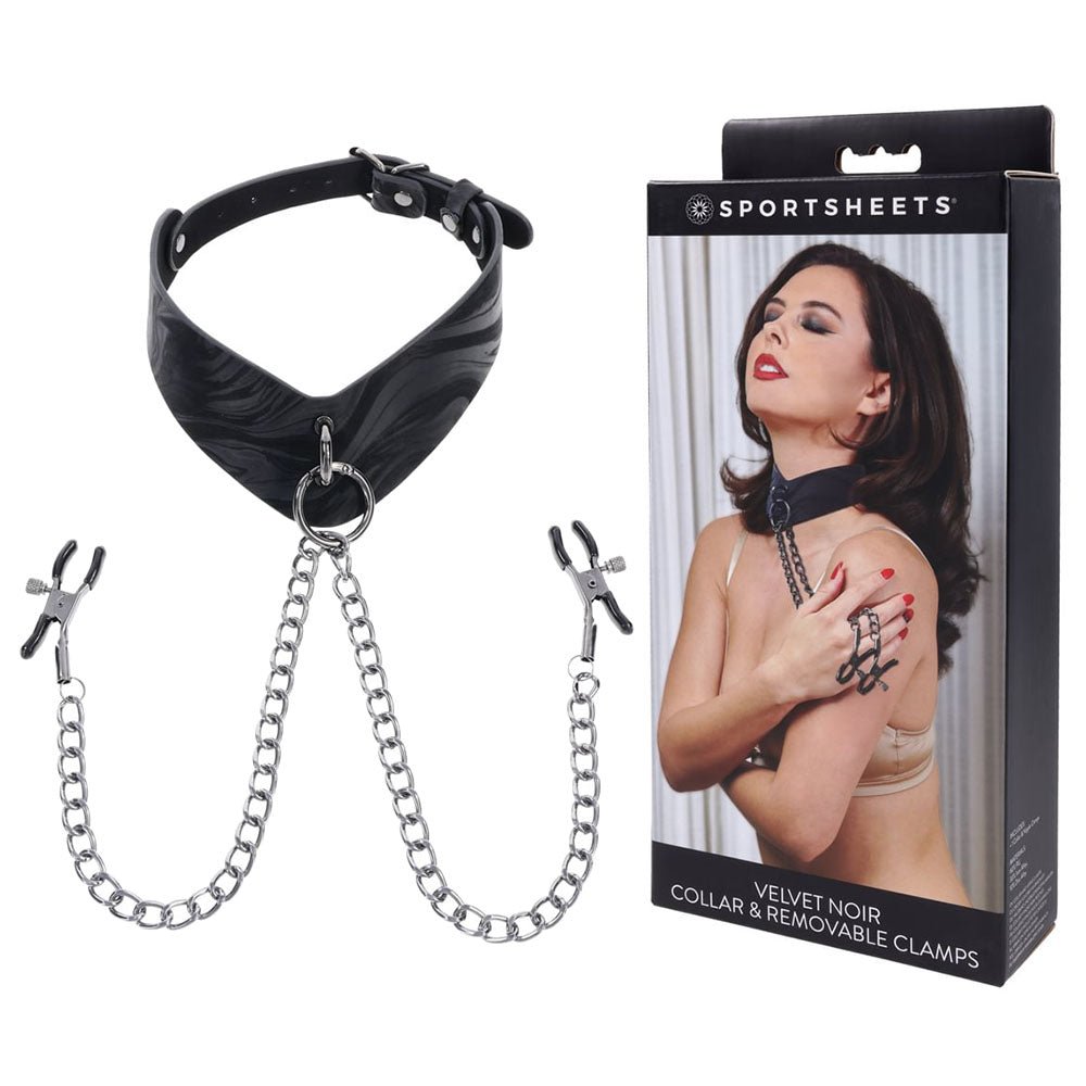 Sportsheets Velvet Noir Collar & Nipple Clamps - Black