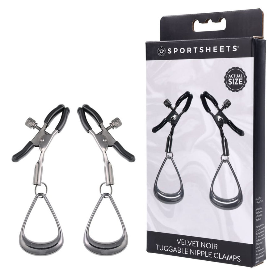 Sportsheets Velvet Noir Tuggable Nipple Clamps - Gunmetal