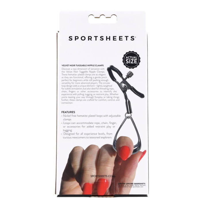 Sportsheets Velvet Noir Tuggable Nipple Clamps - Gunmetal