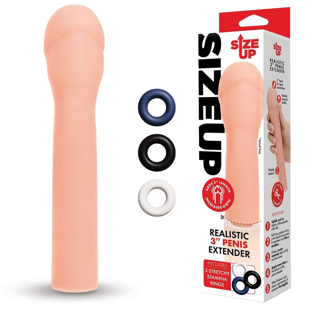 Size Up Realistic 3 Inch Penis Extender - Flesh