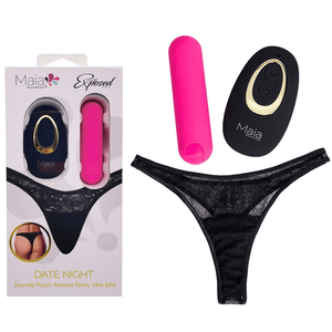 Maia Date Night 420 L/XL Black Panty with Pink Bullet Vibe