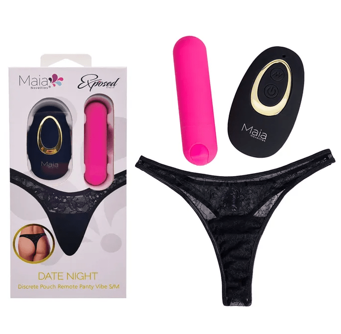 Maia Date Night 420 L/XL Black Panty with Pink Bullet Vibe