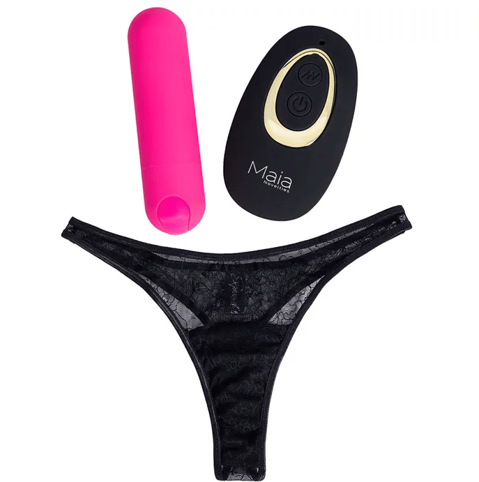 Maia Date Night 420 L/XL Black Panty with Pink Bullet Vibe
