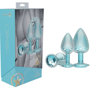 Ouch! Paris Collection - Metal Anal Plug Set with Gem Base - Metallic Blue