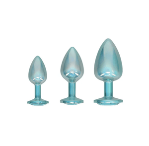 Ouch! Paris Collection - Metal Anal Plug Set with Gem Base - Metallic Blue