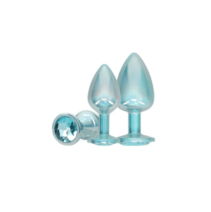 Ouch! Paris Collection - Metal Anal Plug Set with Gem Base - Metallic Blue