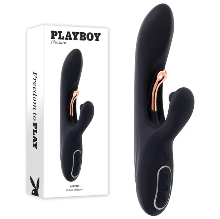 Playboy Pleasure Aureus Rabbit Vibrator with Internal Flicker - Black