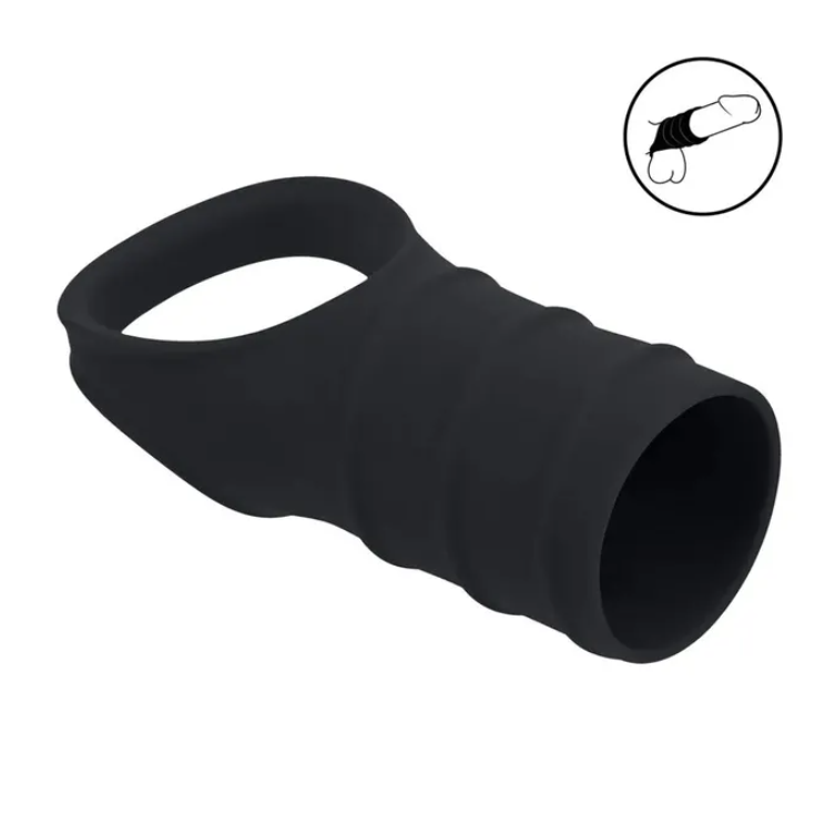 LEVELZ Silicone Cock Ring with Ribbed Sleeve - Black