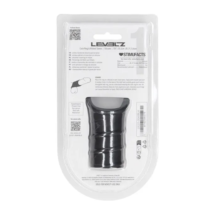 LEVELZ Silicone Cock Ring with Ribbed Sleeve - Black