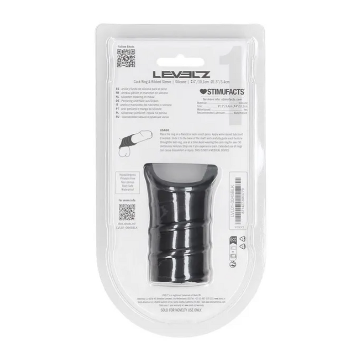 LEVELZ Silicone Cock Ring with Ribbed Sleeve - Black