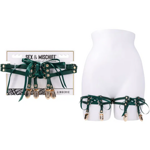 Sex & Mischief Indica Laced Up Garters - Green/Gold