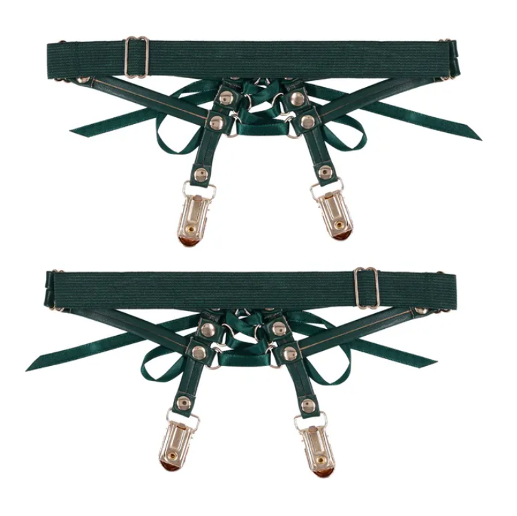Sex & Mischief Indica Laced Up Garters - Green/Gold