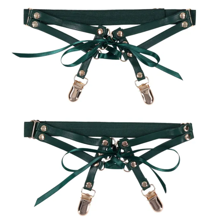 Sex & Mischief Indica Laced Up Garters - Green/Gold