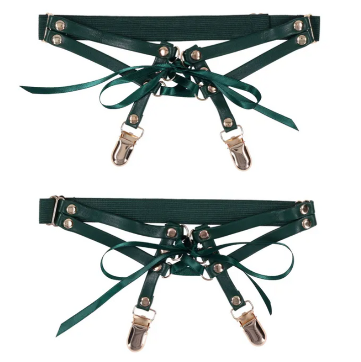 Sex & Mischief Indica Laced Up Garters - Green/Gold